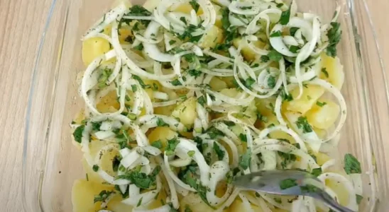 Salada de batata com cebola para seu almoço