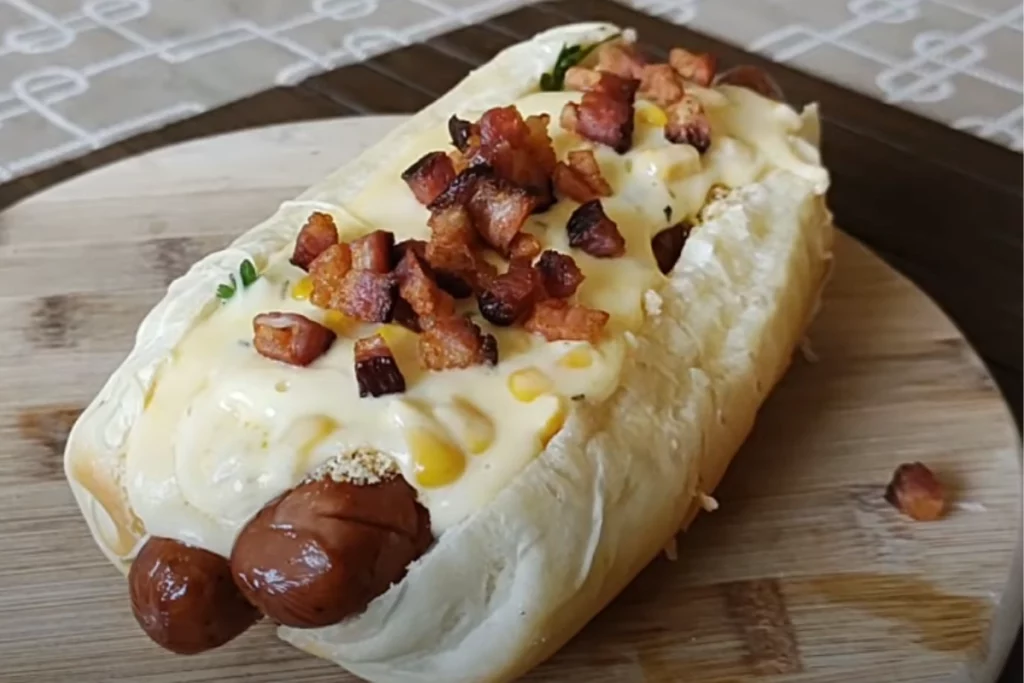 Cachorro quente de linguiça e queijo